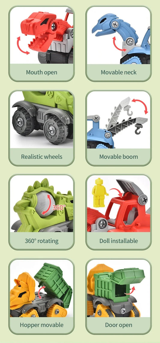 5 Pack Take Apart Dinosaur Set With Electric Drill, Construction Building Toy For Boys, Ideal Xmas Birthday Gift